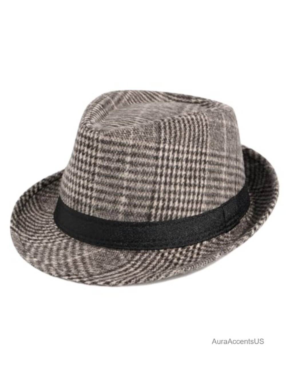 Wool Felt Fedora Hat Striped Short Brim Panama Jazz Trilby Classic Retro
